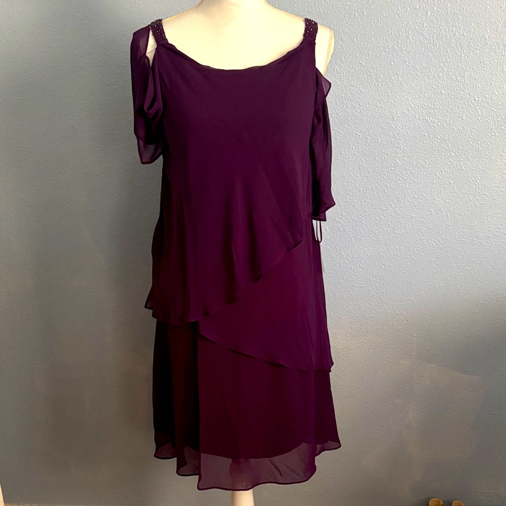 SLNY Deep Purple Asymmetrical Dress